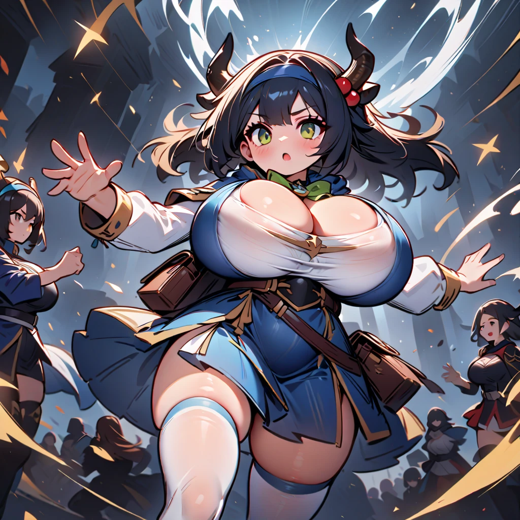 (Highest quality, 8k, masterpiece:1.3,beautiful girl), (masterpiece:1.3, Highest quality, Ultra-high resolution, Very detailed),Beautiful body, Beautiful breasts, Beautiful thighs, Beautiful legs, Beautiful fingers, Glowing Skin,(((Long Hair,Black Hair,Beautiful Hair))),(Perfect Anatomy, Anatomically correct, Very detailed肌), Cute and symmetrical face, Perfect Face, Perfect Eyes, ((Perfect Fingers, Five Fingers)), (((whole body,Draw the whole thing)))((Two Arms,Two legs)),Large Breasts,(((goddess,White Dress,Big walking stick,Fight with magic))),(((Midnight,Starry Sky,crowd,war,battlefield,Medieval European World))),((Raise your wand and light up the sky)),(((Soldiers fighting the enemy,))),(((Our allies are human beings|The enemy is a monster))),Dynamic pose,Raise your arms,A huge bolt of lightning shoots from the staff....,Sexy Breasts,Sexy thighs,(((very worried look,Sweat dripping down my forehead))),Large Breasts,