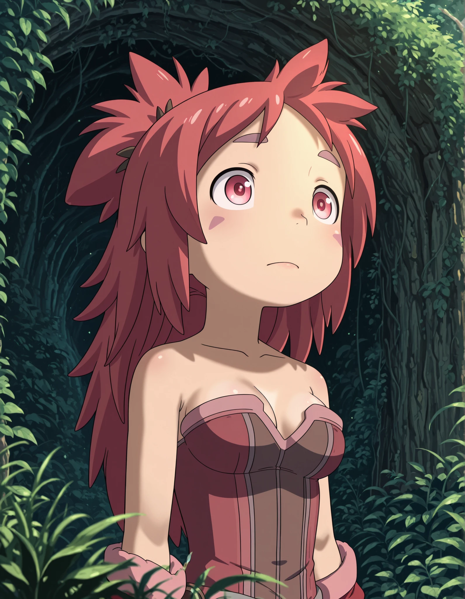 dr4g0n-style, miabyss,, made in abyss,, "solo, 1girl, Mitty (Human): mitty \(human\) \(made in abyss\), red hair, spiked hair, long hair, red eyes, ", "ultra-detailed, best quality, beautiful eyes, extremely detailed, best quality, beautiful, Master piece, highres, best quality, official art, highres, masterpiece",, "masterpiece, best quality, amazing quality, very aesthetic, absurdres, detailed background, detailed foreground, detailed hair, detailed shading",, solo