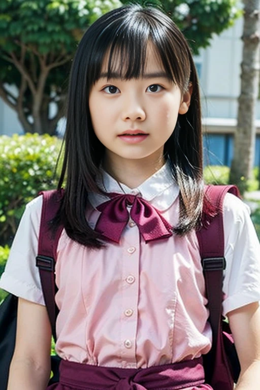 ((highest quality, masterpiece :1.3)), Photorealistic、Ultra-high resolution、Natural skin texture、Hyperrealism、Reflection from the waist up、Beautiful Japanese girl in her early teens、One girl、Larger breasts、Pink cheerleader uniform、Frightened expression、Eyes are unfocused