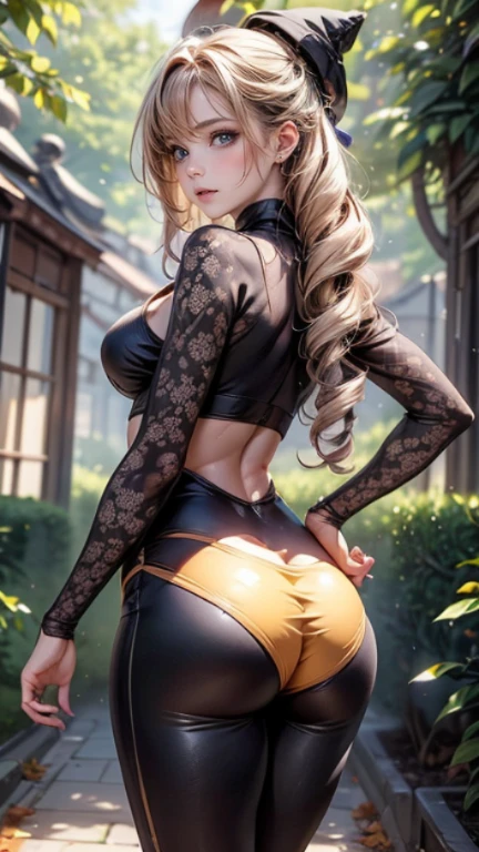 Beautiful woman with long straight ponytail blond hair with blue eyes wearing a Black Tight Leggings With Golden Dragon Prints, a Red Sexy Criss Cross Mock Neck Short Sleeves Dress With Phoenix Prints, luxurious jewelry and a luxurious necklace, 18k gold wedding ring on left hand, standing in a balcony at night of full moon, (caucasian skin), (light brown lipstick), (elegant mascara), (slim body with abs), (small breasts), (wide hips), midjourney, <lora:GoodHands-, <lora:GoodLegs-, UHD, high resolution, (masterpiece:1.9, best quality), (expressive eyes, perfect face, full body, expressive face, perfect body, perfect pussy, athletic, fit, slim body, blushing, Perfect makeup, eyeliner, beautiful eyelashes, smiling, horny face), ((best illumination, best shadows)), ((sexy pose))