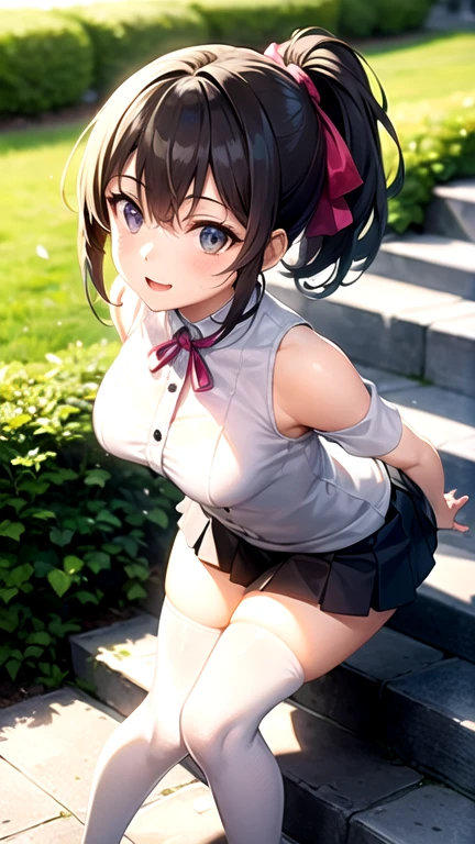 absurdres, best quality, masterpiece, 1girl, spread legs, twin tails, smile, ((hand in panties)),