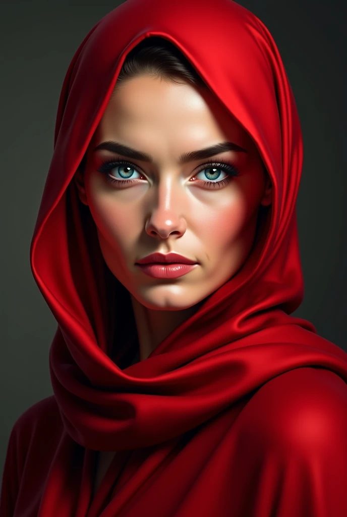 Surreal Macro Portraiture, of a insanely beautiful young girl, red silk scarf around her head, in the style of Diego Fazio, photorealism, vibrant interplay of light and shadows, vivid focus