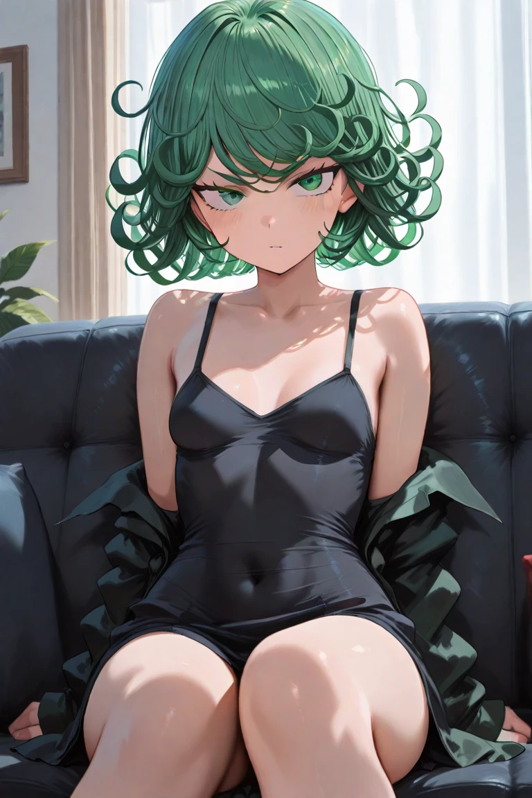(best quality:1.2),Masterpiece, 1girl, unamused,anime girl with green hair and black dress laying on floor next to open book, top rated on pixiv, at pixiv, tatsumaki from one punch man, beautiful anime girl squatting, bending over, seductive anime girl, the anime girl is crouching, tatsumaki, pixiv 3dcg, popular on pixiv, ecchi, pixiv