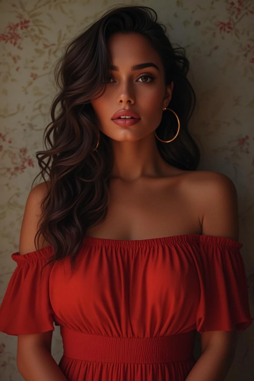 Beautiful boho women stunning merge of Jessica Alba. with southwestern style dress. . dark-black colored hair that is coarse, wiry, and tightly curled. It often has a rough texture, feels stiff to the touch, and may be prone to frizz and tangling. The curls can be densely packed. The Official Art – An Award-Winning Digital Masterpiece In 4K Ultra HD, Extreme Detail And Intricate Realism. symmetrical face. This Concept Art Brought To Life By The Hands Of Artists Like Wlop & Artgerm In A Stunning 2D Vector Illustration. large, perky, full, vuluptious, symmetrical and spherical breasts. Background is a panoramic vista.
