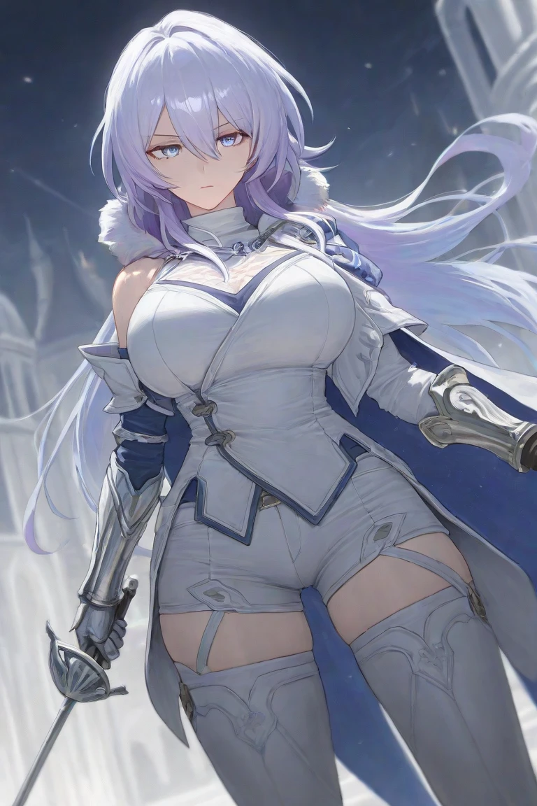 masterpiece, best quality, brvCamilla, crown, cape, armor, gloves, fur trim, upper body, huge breasts, looking at viewer, mountain, rock formations, night, serious expression, from side <lora:camilla-nvwls-v1-000010:0.9>