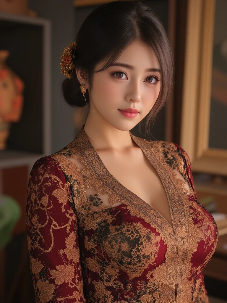One girl, Mature Woman, photograph, Realistic, Highest quality, Detailed face, Detailed Background, Diffused sunlight, Depth of written boundary, Bokeh, China dress, sexy, Tribal pattern