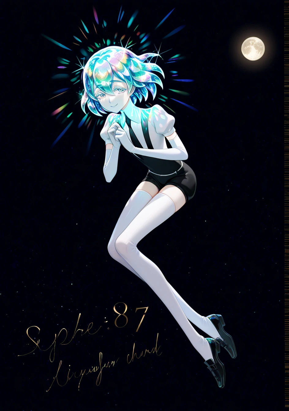 skinny, naked, high. Floating in the vastness of space in the galaxy. full-length naked. silver hair, in heels