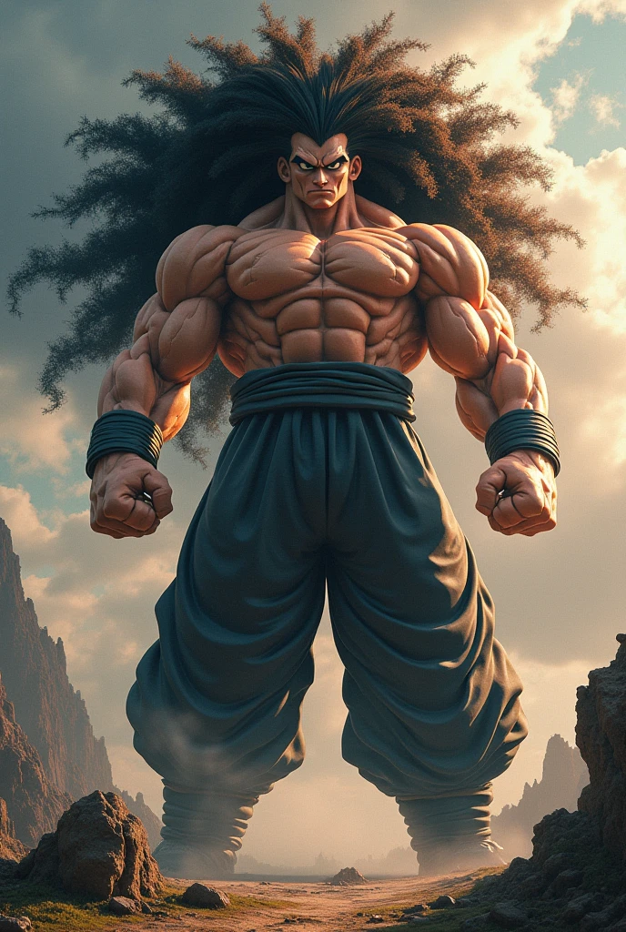 man with muscle , black hair, super saiya, dragon ball, lightening