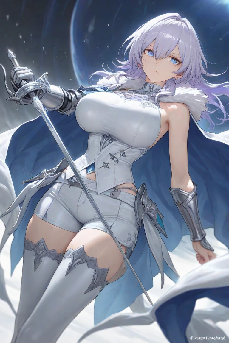 Backless裸体，Buttocks close-up，Backless，Fat buttocks，Long purple-gray hair，plump thighs，Childlike giant breasts，Sway with the wind，Adds a bit of agility。Rich in layers，Surrounded by winter snowflakes