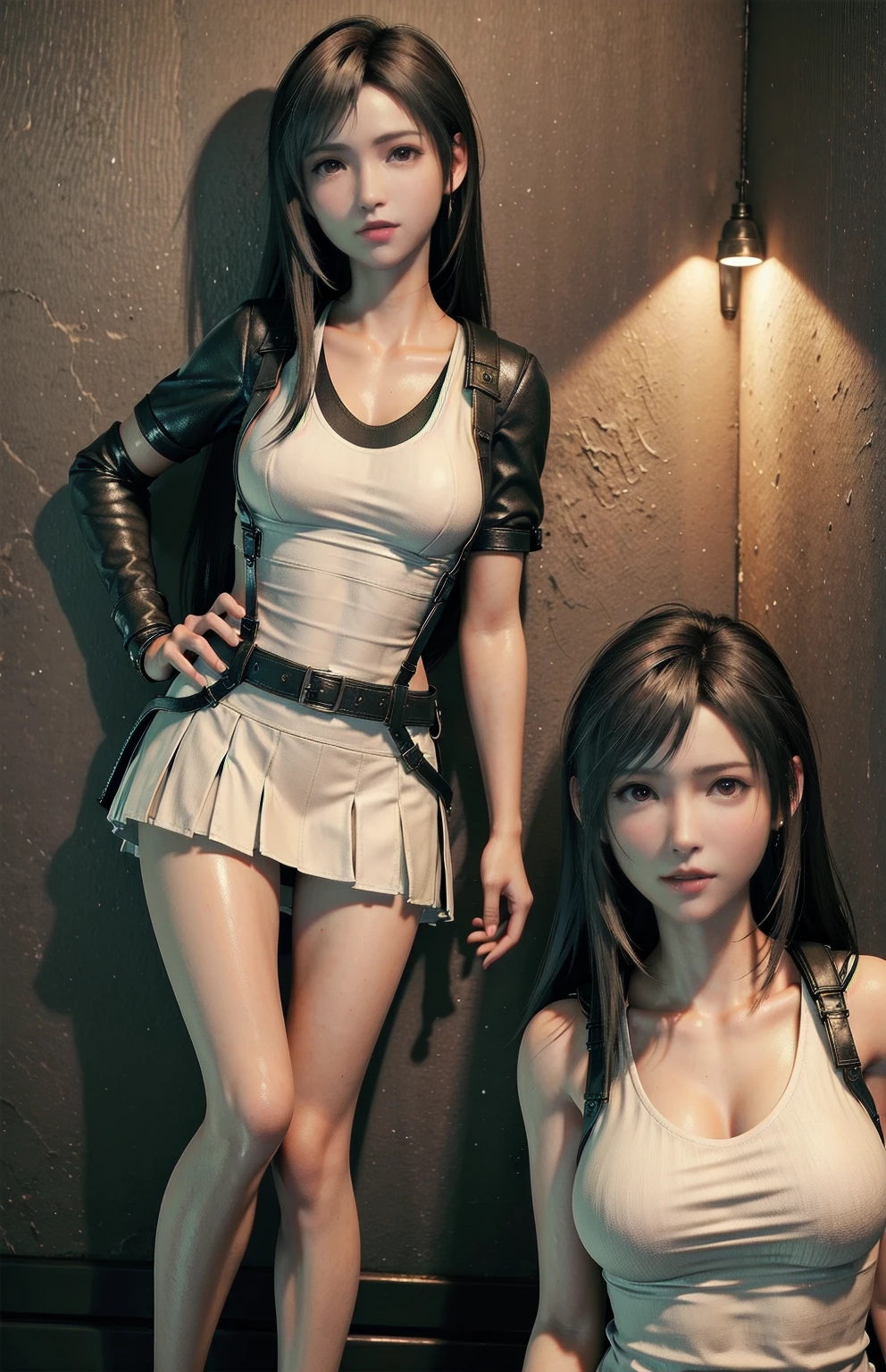 Best image quality、High resolution、beauty、(One Woman),(Tifa Lockhart、Big Breasts:1.9、Big cleavage)、Upper body only、Very cute face、Maid clothes:1.2