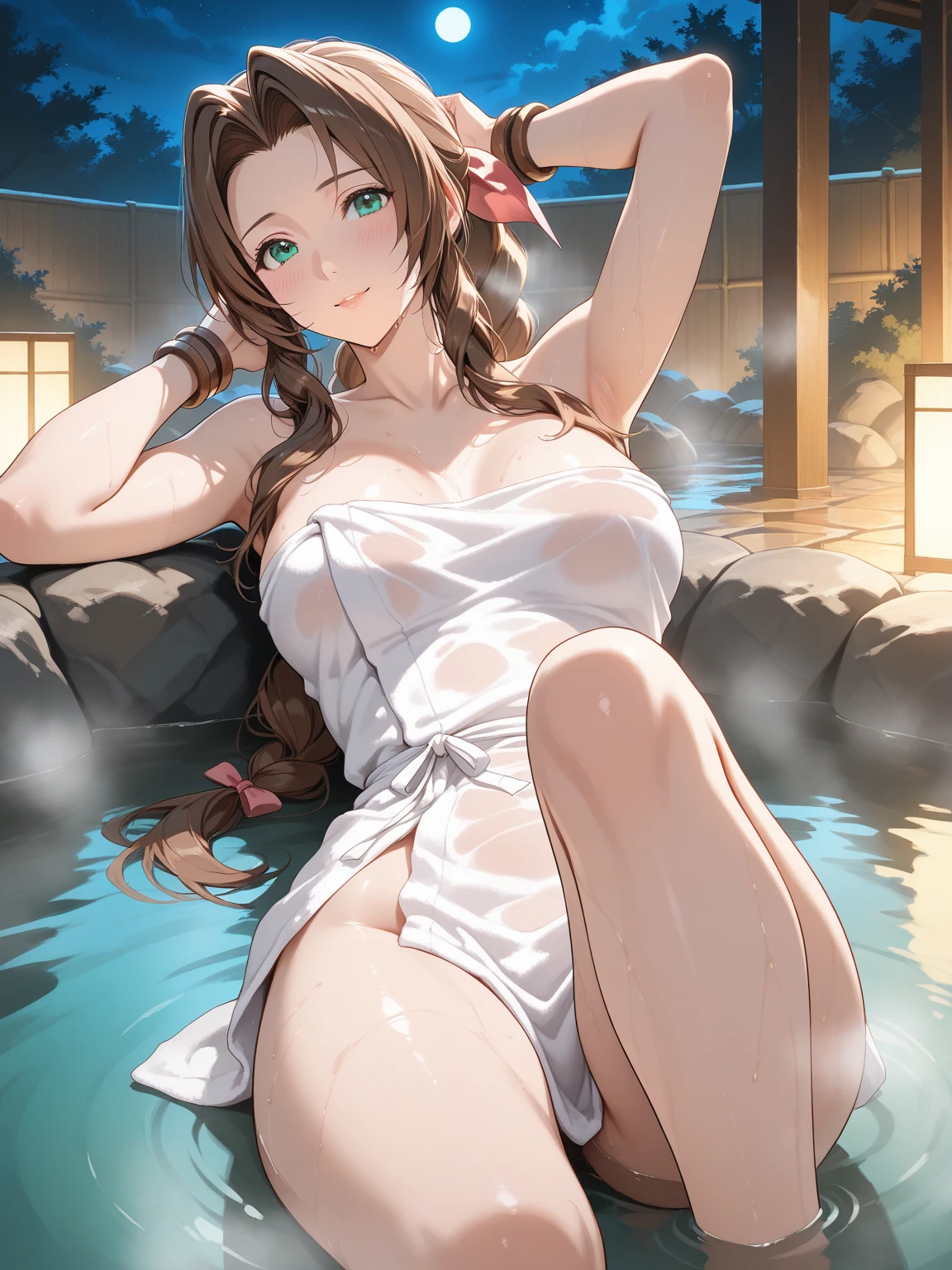 SFW,(8k, RAW photo, best quality, masterpiece, soft cinematic lighting, soft color:1.6),(ideal ratio body proportions:1.8),(from behind above:1.5),(looking back at camera:1.8),(sitting:1.5),(spread legs:0.5),(beautiful eyes focus:1.8), (realistic), (dilapidated japanese old house, onsen background:1.6), (solo, mature woman,20years old,super beautiful face,super detaild beautiful brown eyes :1.8), (detaild sheer white Slip Dress:1.6),(coverd nipples:0.5),(embarrassed,red Cheeks:1.25),long hair, {{slicked back hair}}, white blonde color hair, clean skin, (smaller butt:1.7),(coverd nipple:0.9),(sagging huge long wide heavy breasts:1.5),(under boob:0.8), ( Perfect body skinny beauty: 1.5),(open mouth:1.1),(temptation pose:1.8),(heavy breathing:1.5),