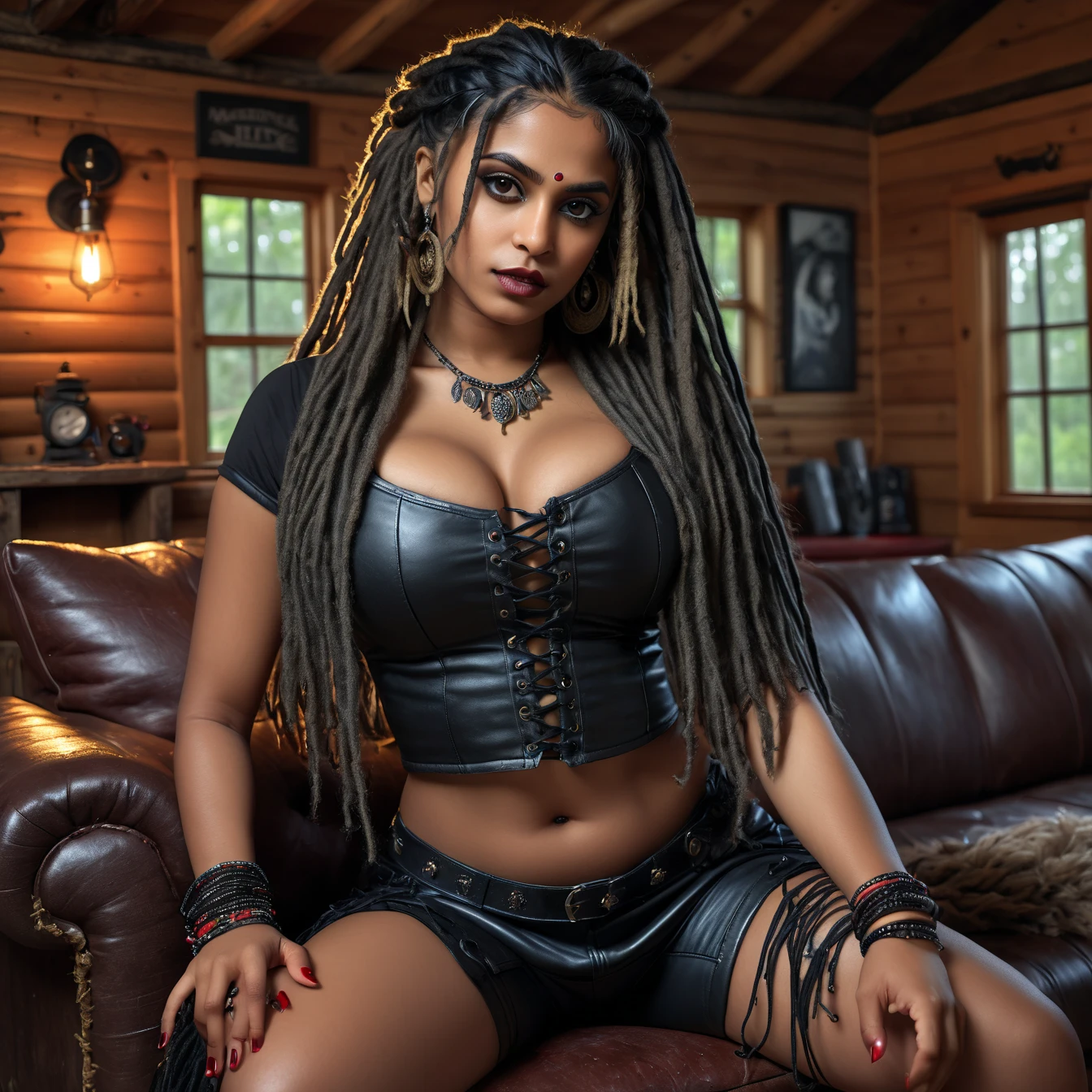 ((athletic ((dark-skinned Bahamian)) (steampunk) professor)) with (long boxbraids hairstyle) standing next to chalkboard while writing out math equation on chalkboard, wearing beautiful dress, wearing expensive watch, exposed pussy, plump thighs, high quality photo in ("cannabis forest themed classroom" with glass door showing dinosaur playground in background),NSFW