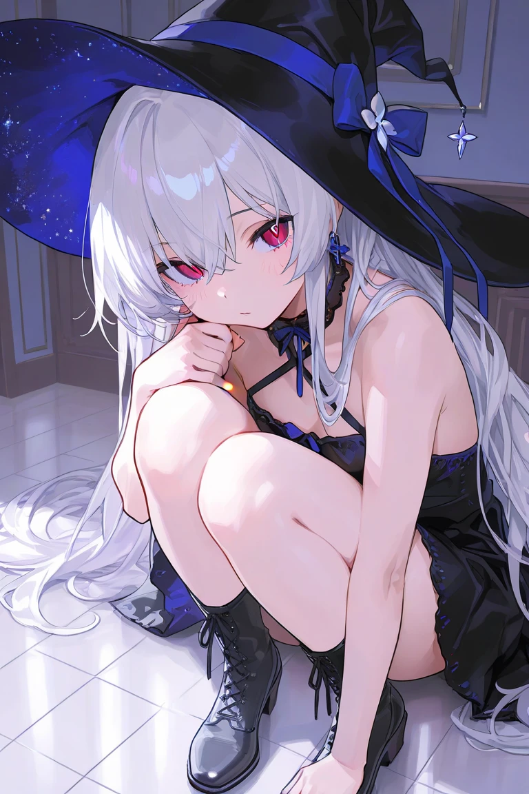 masterpiece, best quality, illustration, 1girl, upper body, cute face, lonely, night sky with stars and moon, longhair, nsfw, nude, show off pussy, piledriver, spread legs, {{{legs up}}}, {{{hold own thighs}}}, {clitoris}, {{vagina}}, {{{labia minora}}}, Gothic dress, {{{skirt lift}}}, {{{bottomless}}}, {panty off}