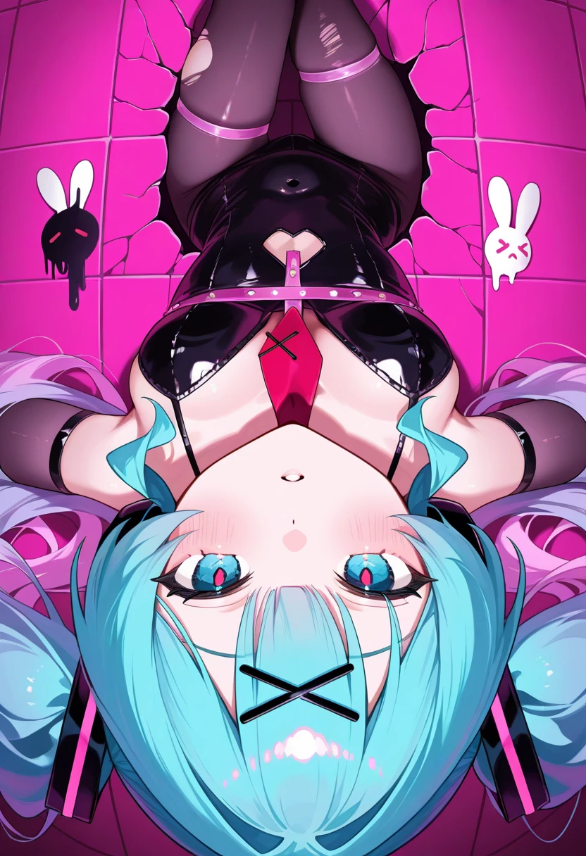 (((​masterpiece, hatsune miku, vocaloid, Super detailed、Digital Cage、prison