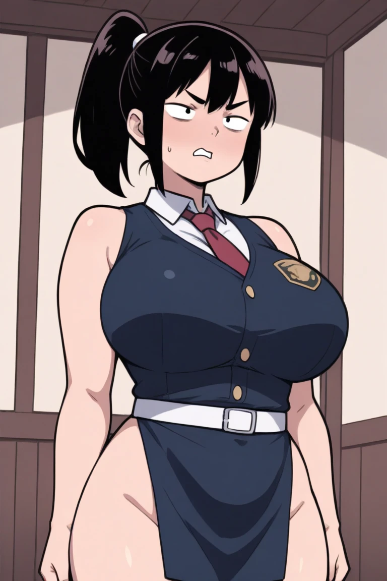 horikoshi kouhei , absurdres, boku no hero academia, highres, solo, yaoyorozu momo, school uniform, big breasts, ponytail