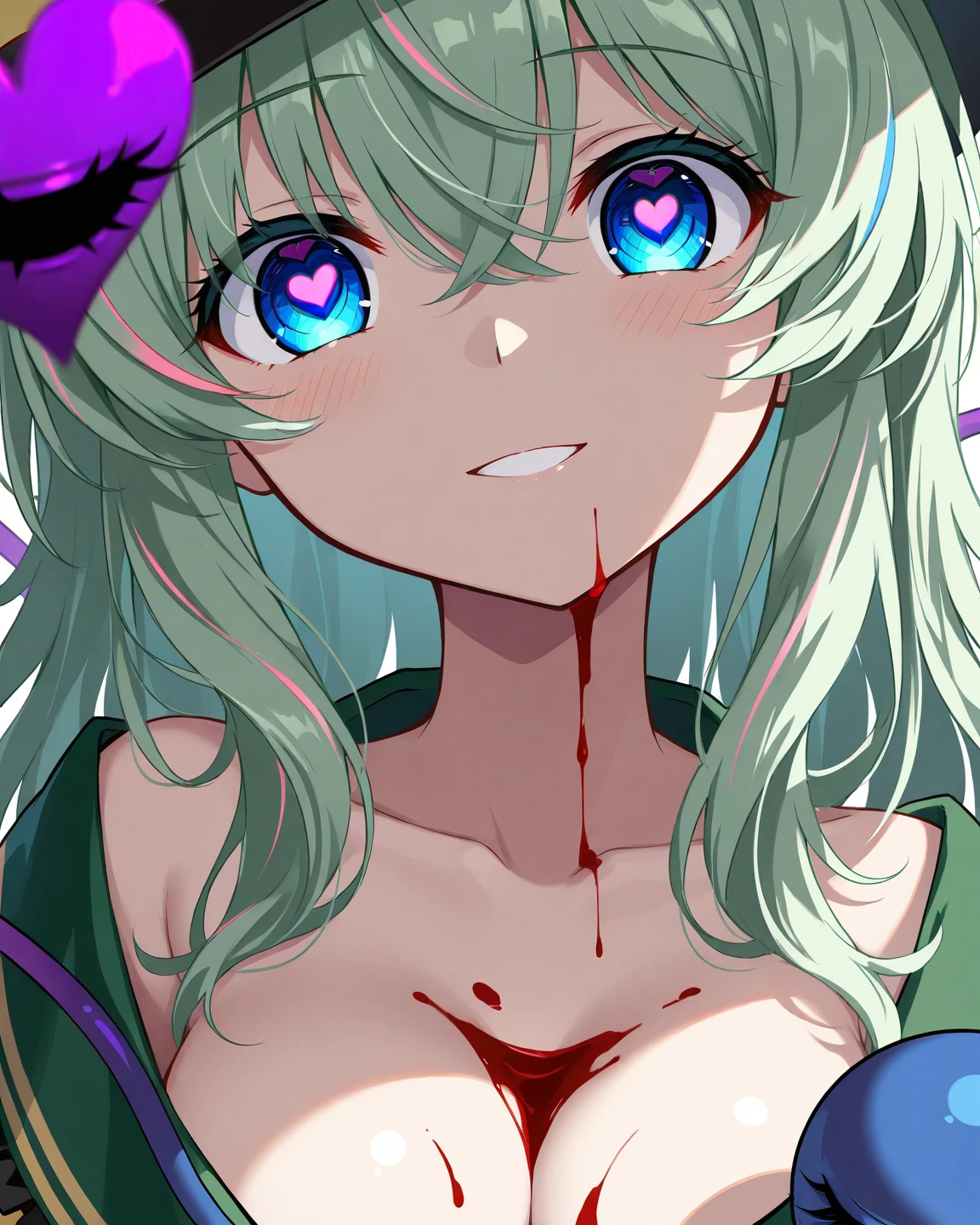 (masterpiece, best quality, ultra-detailed), 1girl, solo, LokiKamikatsu, digital choker, digital bikini white skin, looking at viewer, large breasts, blush, seductive smile