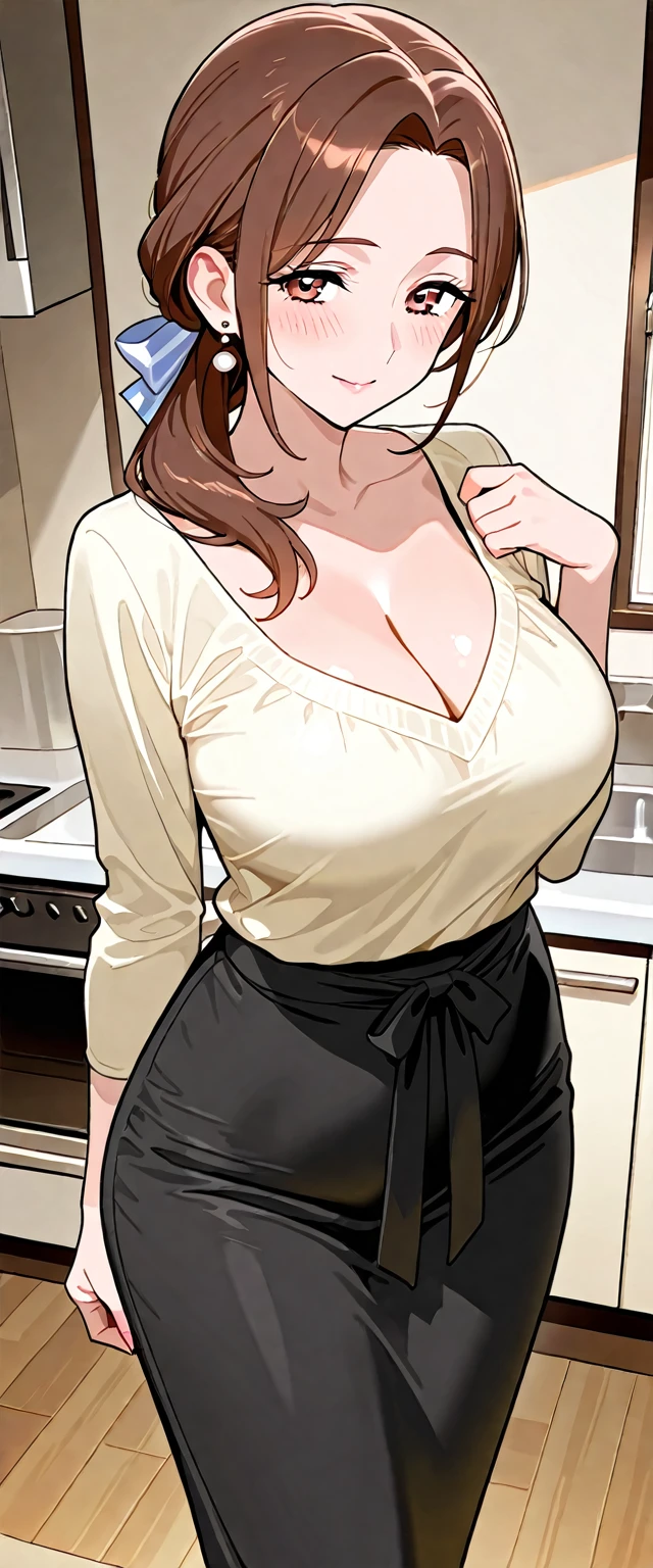 masterpiece,best quality,absurdres,photorealistic,mature female,sagging breasts,<lora:huishan:0.6>, long_hair,large_breasts,black_hair,hair_bun,