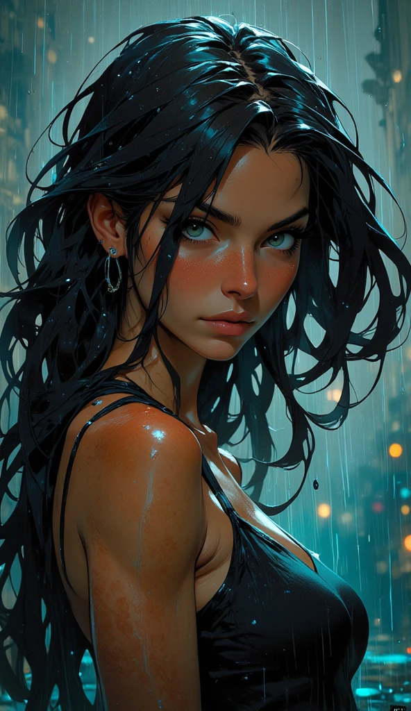 (masterpiece, high quality, Detailed CG 8k wallpapers and beautiful illustrations) The most beautiful and sexy storm goddess: dark, Thin, curls, 17 years old, heterochrony, (main character).