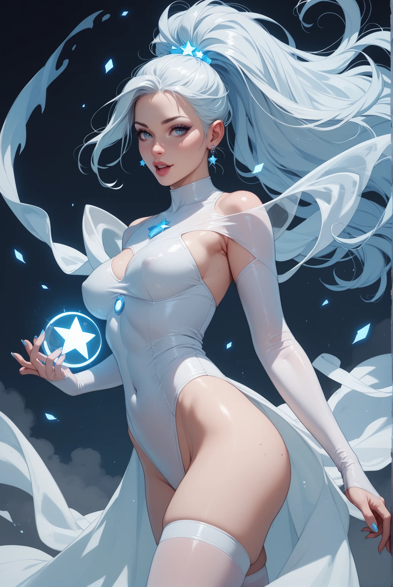 sexy, Ema Frost, Marvel, 3d art, milf, serious face. blue eyes. white diamonds outfit. thick thighs.
