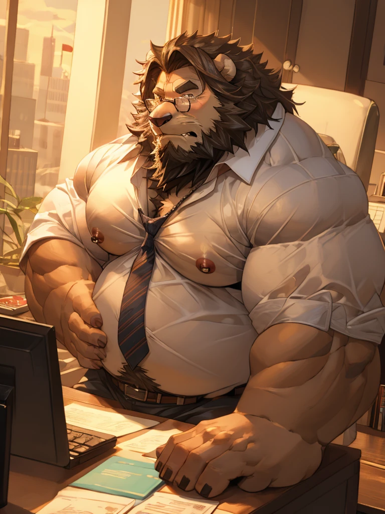 Muscular furry teenage lion, barefoot, big furry foot, beard on the chin, hair on the chest, hair on the abdomen, hair on the elbow, hair on the armpit, hot, large bulging veins, hot male lion face, shirtless, wearing boxer underwear, showing the sole of your furry foot, hand in shorts, bulging veins, sitting on the chair of your gamer computer in your room, very gamer pc, playing on the computer