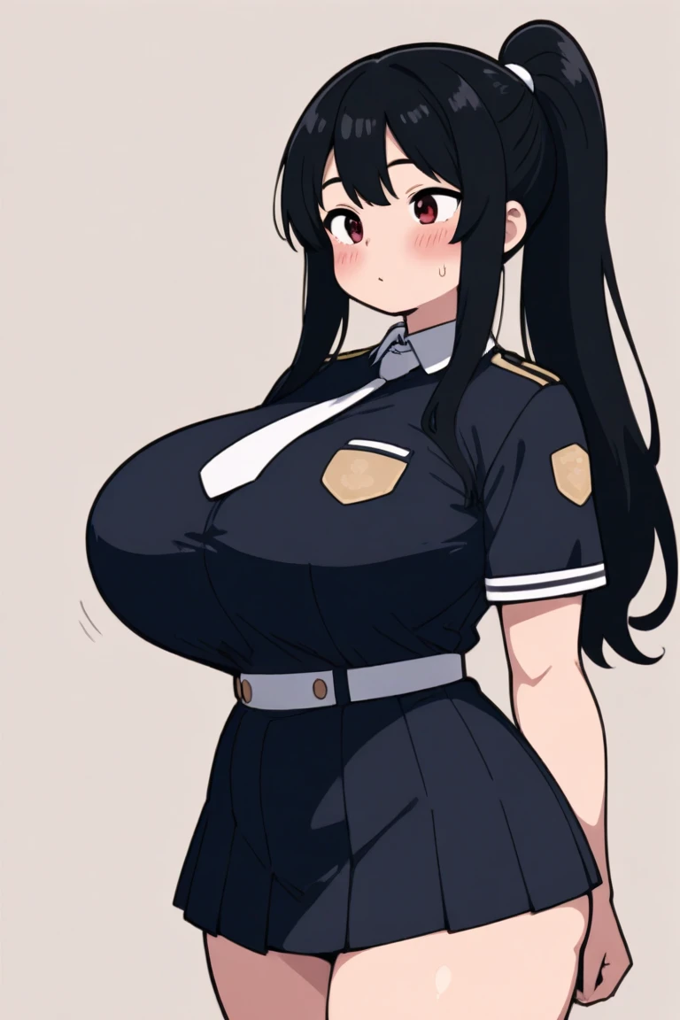 masterpiece, Highest quality,alone, (Detailed face), Minami Kotori, Curved body, Huge breasts,from the front,Sweaty, Embarrassing,mini skirt、Miniskirt Police、Spread your legs、白いpanties、(panties、 white ),Earrings, Elbow hand pockets, tie , Are standing,Police hat,On the street,View your viewers, Cowboy Shot, Thighs, Wide Hips, Knee socks 、Nipplesが見えている、Nipples、Topless、Topless