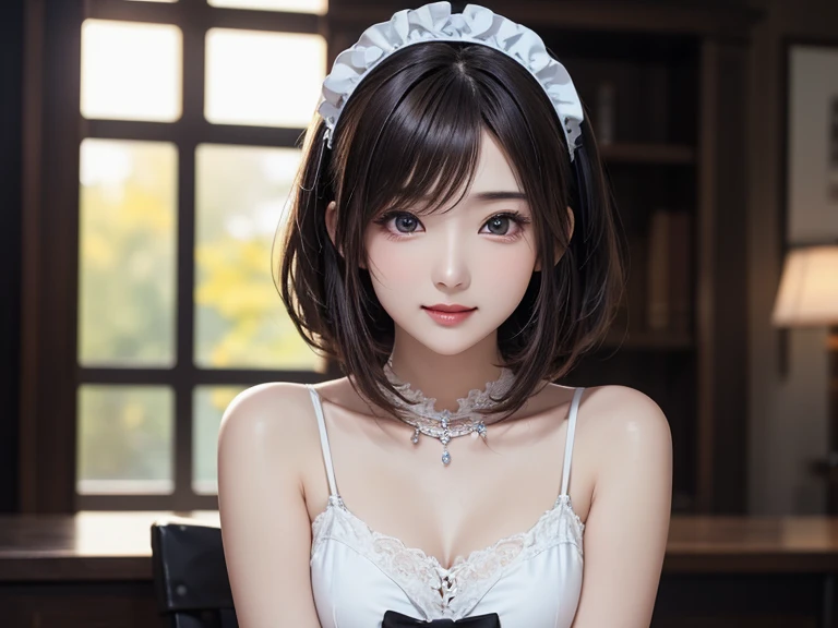 8k, Ultra-high resolution, Highest quality, masterpiece, 三分割法によるphotograph,Surreal, photograph, 1 Girl, (16 years old:1.3), pretty girl, Cute Face, Beautiful eyes in every detail, 細かくdetailedに,masterpiece,One Girl:1.2,Japanese female announcer,extream close up,Serious expression,Black short hair,Messy hair,Maid Android,((Fusion of Gothic Lolita and Lolita fashion:1.3)),bracelet, chest, choker, clavicle, Earrings,Futuristic cityscape ,Perfect and beautiful face ,完璧でCute Face, Skin with attention to detail, Perfect limbs、Narrow waist,Looking at the audience,(((Ideal body type))),Aカップの小さなchest :2,Portraiture:2,Perfect ???????,鮮明なdetailed,detailed,Surreal,Light and shadow,spotlight