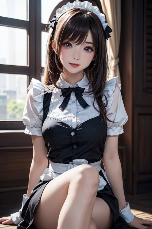 a portrait of a pole, undercut hair, maid, freckles, apron, amazing body, pronounced feminine feature, kitchen, closeup, (redhead:0.4)