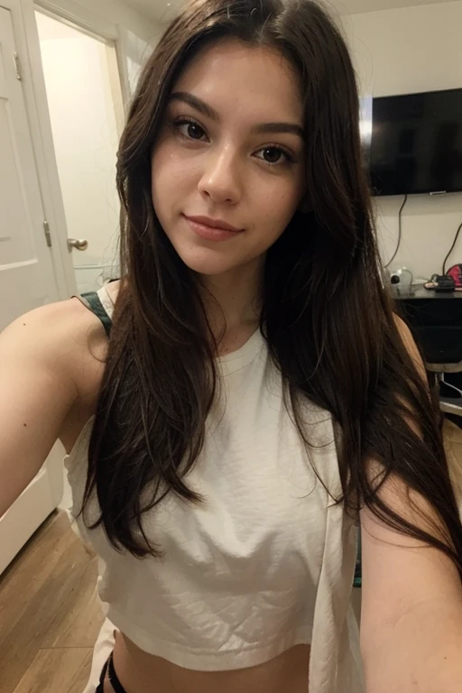 girl with pretty long hair and brown eyes, trying bangs