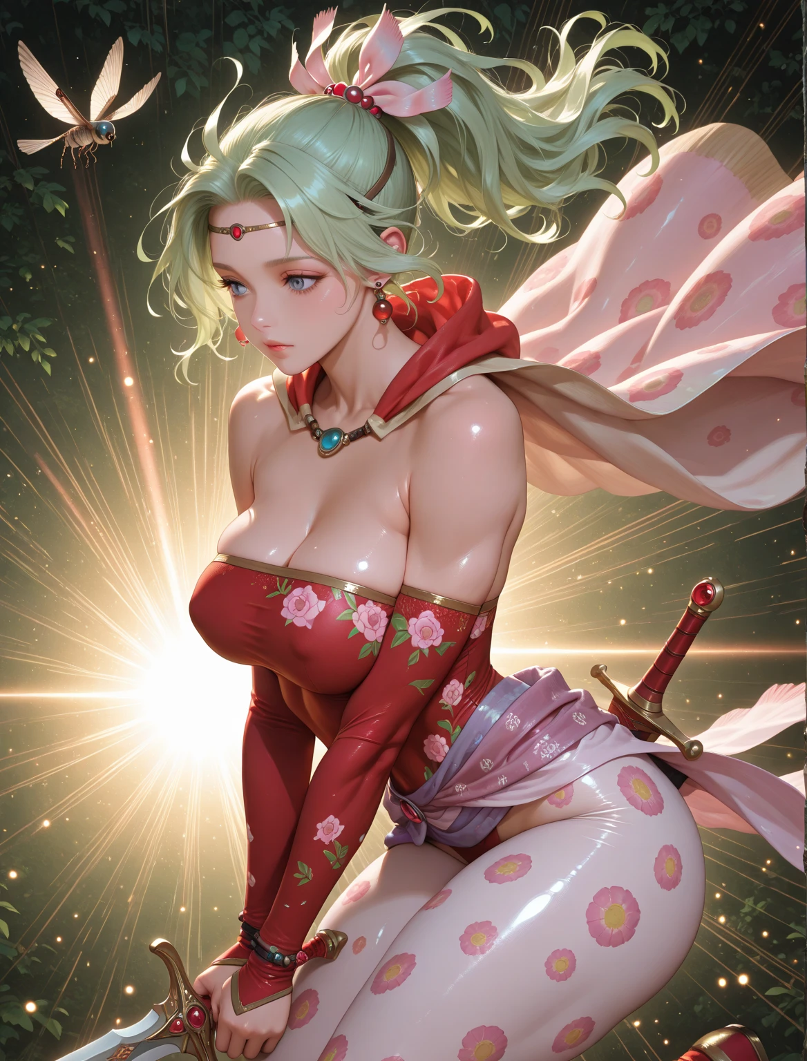 a beautiful female vampire wearing a ((blood stained: 1.5) white Cheongsam: 1.5), an extremely beautiful female vampire, ultra detailed face, blond hair, long hair, wavy hair, dark glamour make up, pale skin, red lips, (glowing red eyes: 1.2), visible (vampiric fangs: 1.2), she wears a ((blood stained white Cheongsam: 1.5)), elegant, intricate detailed Cheongsam, silk Cheongsam, small cleavage, ((Cheongsam is decorated with gems: 1.3)), she wears elegant knee high heeled boots, exquisite knee high heeled boots, there are stains of blood on the upper part of the dress, dynamic background, best details, best quality, highres, ultra wide angle, 16k, [ultra detailed], masterpiece, best quality, (extremely detailed), full body, ultra wide shot, photorealistic, fantasy art, dnd art, rpg art, realistic art, dark novel, Dark Art Painting Style, bldmoon