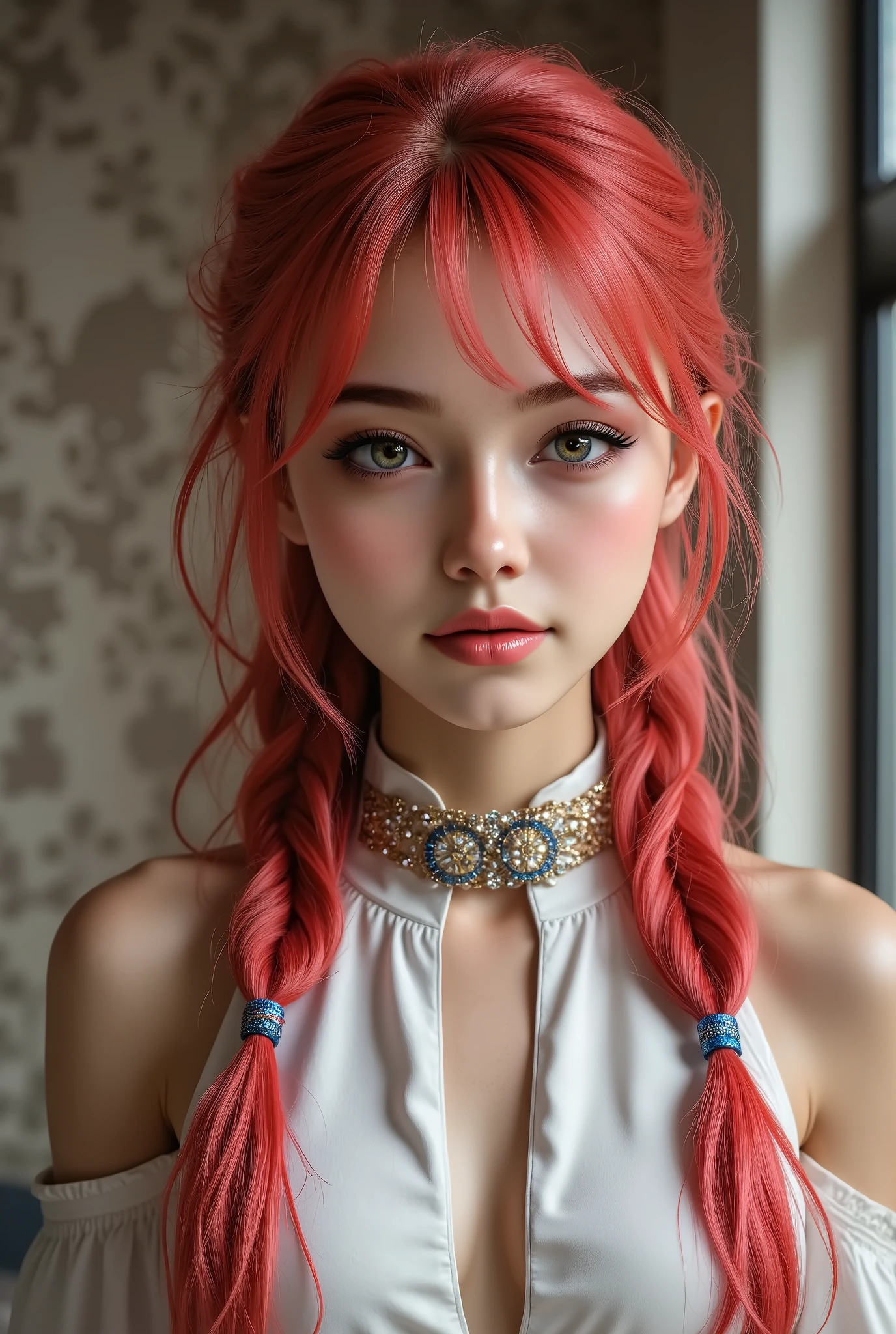a beautiful woman by RIPinPCE, ((small small breasts, petite breasts, flat chest)), multicolored hair, absurdly long hair, french braid hair,
<lora:RIPinPCE>