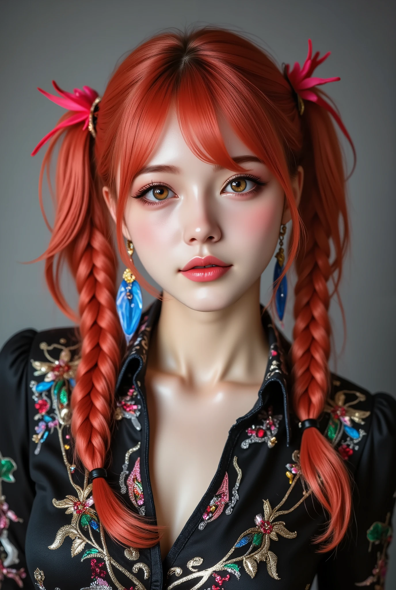  { [Style: "masterpiece, realistic, (photorealistic Realism), ultra-detailed, Hyper high resolution" - "(Hyper quality, intricate ultra-detailed digital art)"](Key Directive: - ("The priority is the anatomical accuracy and texture of the materials" - "Ultra-sharp human eyes with biological accuracy") "{Eyes:(acid-resistant terminology)(macro-details:1.3): Moist corneal surface(visible aqueous layer:1.2)Hyper-detailed iris stroma ((brown:1.3) with gold flecks) Precise limbal ring (slightly neons pigmentation:1.25)Pupil micro-texture (irregular edge authenticity:0.9) * Vasculature in sclera(subtle red veins radiating from limbus)" - "Lashes: blue individual synthetic fibers (crosshatched roots:1.2,clump-free separation)" | Hair: "red two-braid with split-end realism(neon light diffraction patterns)" | Pose: "combat-ready stance (plausible spinal twist)" Technical Specs:(Optics: - "Zeiss Otus85mm f/1.4 lens(eye refraction calculations:0.66)" - "Shutter Speed:1/500(freeze eye micro-movements)" - "Focus Stacking:7-point coverage on iris plane") (Post-Processing: - "Frequency separation for skin vs eye details" - "Selective sharpening: eyes180%,hair120%" - "Denoise: luminance20,color35(retain corneal speculars)")(Avoid: "pupil distortion, uncanny valley asymmetry, plastic-like wetness") a fairytale-like picture , beautiful princess님, full body photo, A well-drawn fairy tale, beautiful princess, , a fairytale-like picture , Detailed description, A well-drawn fairy tale, Vivid expression , Detailed facial features, Luxurious Outfit, colorful jewelry, graceful posture, Fantastic Backgrounds, magical atmosphere, Sophisticated contrast treatment, Detailed texture expression, Precision drawn with expert craftsmanship, Vibrant colors, Detailed texture expression,(Rendering engine: "Unreal Engine 5 path tracing, 16K texture maps") Anisotropic Filtering,Maximum Sharpness and Sharpness,Albedo and Specular maps,Surface Shading,Precise simulation of light-material interactions }}