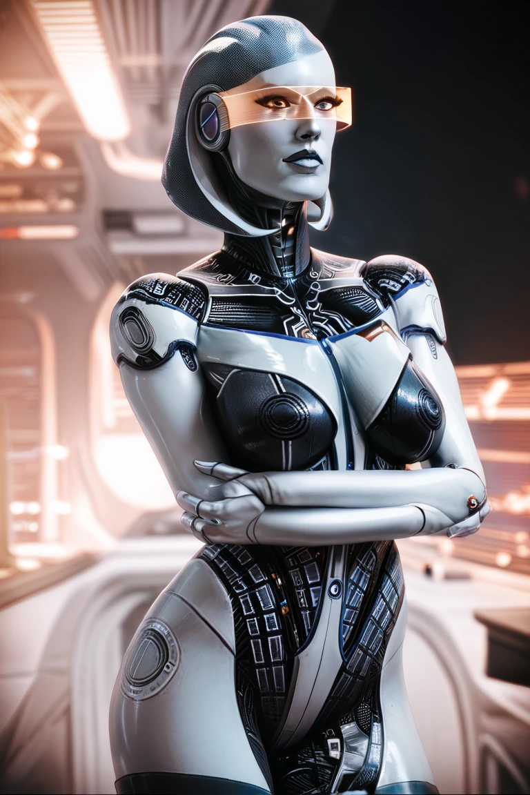 Edi, standing, yellow visor, solo, upper body,
space station, computers,
(insanely detailed, beautiful detailed face, masterpiece, beautiful detailed eyes, best quality)
