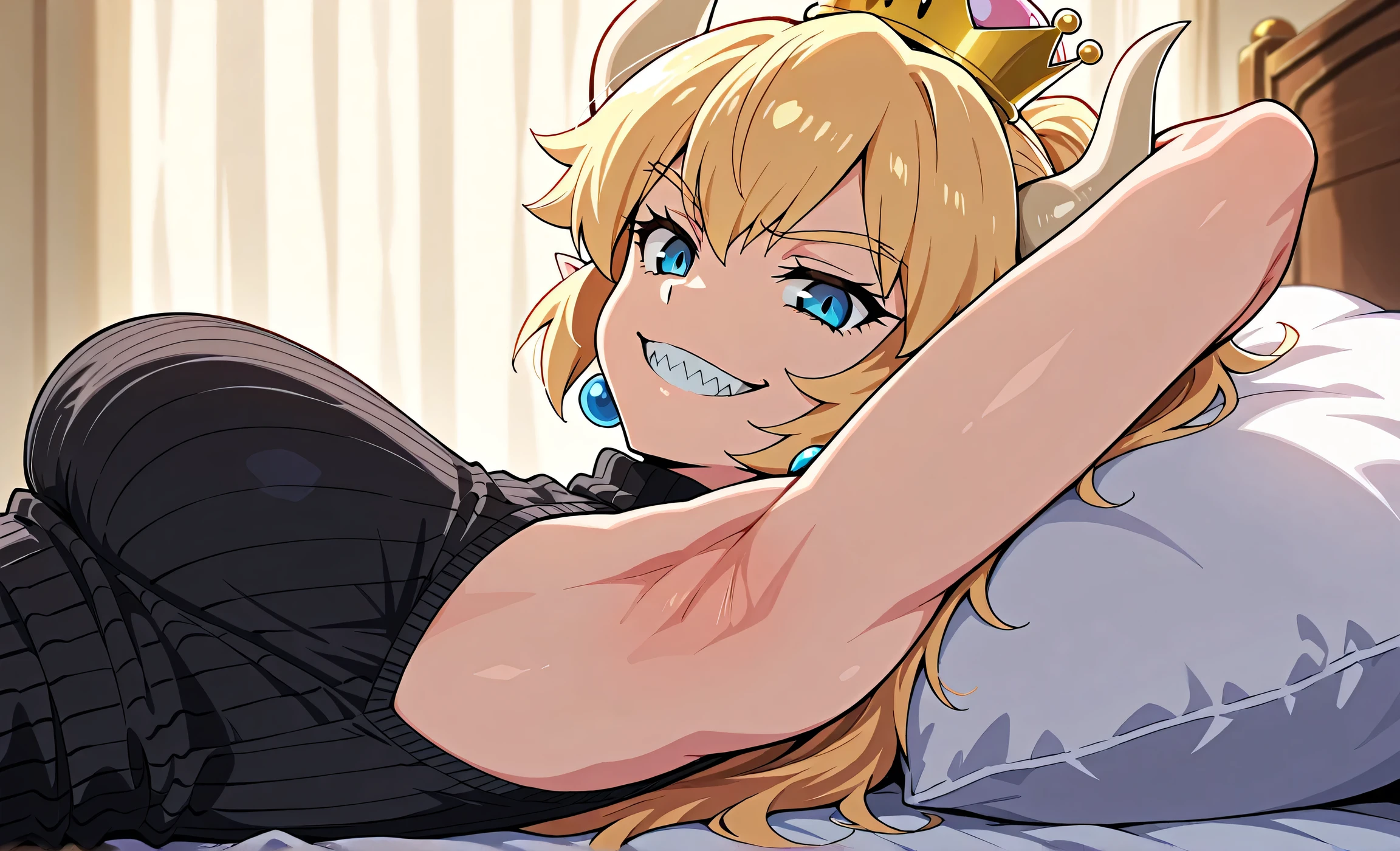 waifu, yellow blonde hair, blue eyes, pink dress, diamond tiara, tender and cute face, small breasts, big ass,  surrounded by African American black men who are fucking her