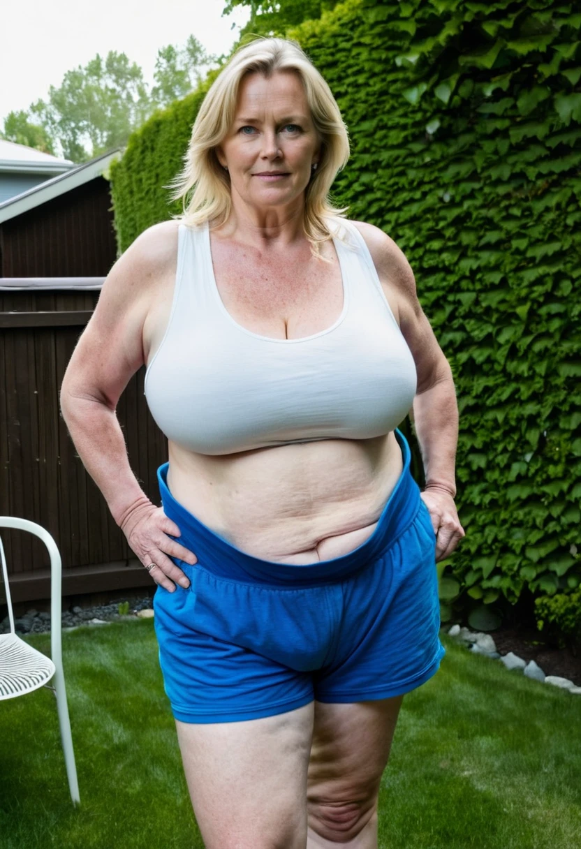 moda gorda, uma velhinha bonita, 70 anoaduro), curvy body, vestindo uma roupa de fitness), Realista, Gordinho, intricado, hyper Realista, 8K, intricadoly detailed, cinematic, stunning Realista photography, rosto perfeitamente detalhado, altamente detalhado, vibrante, pele natural, Textura de pele real, octane rendering, cabelo branco, cara feliz, It is, decote, (malhando na academia), Gordinho, (treinamento), pele molhada, Vista lateral