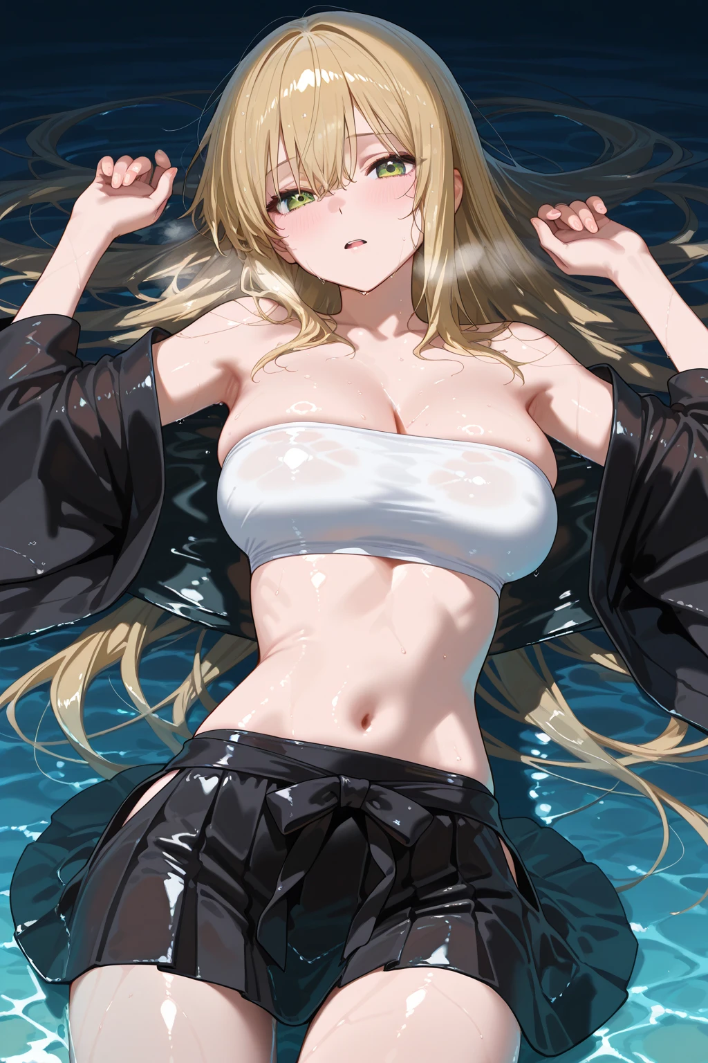 (Masterpiece、Highest quality、Very detailed、4K)、One Woman、17 years old、Blonde、Long Hair、(((alpha)))、chest、(((Beautiful armpits)))、((Beautiful thighs))、(((Slingshot Bikini)))、((((slingshot swimsuit))))、((nsfw))、(((Sleeping in bed)))、((((Spread your legs))))