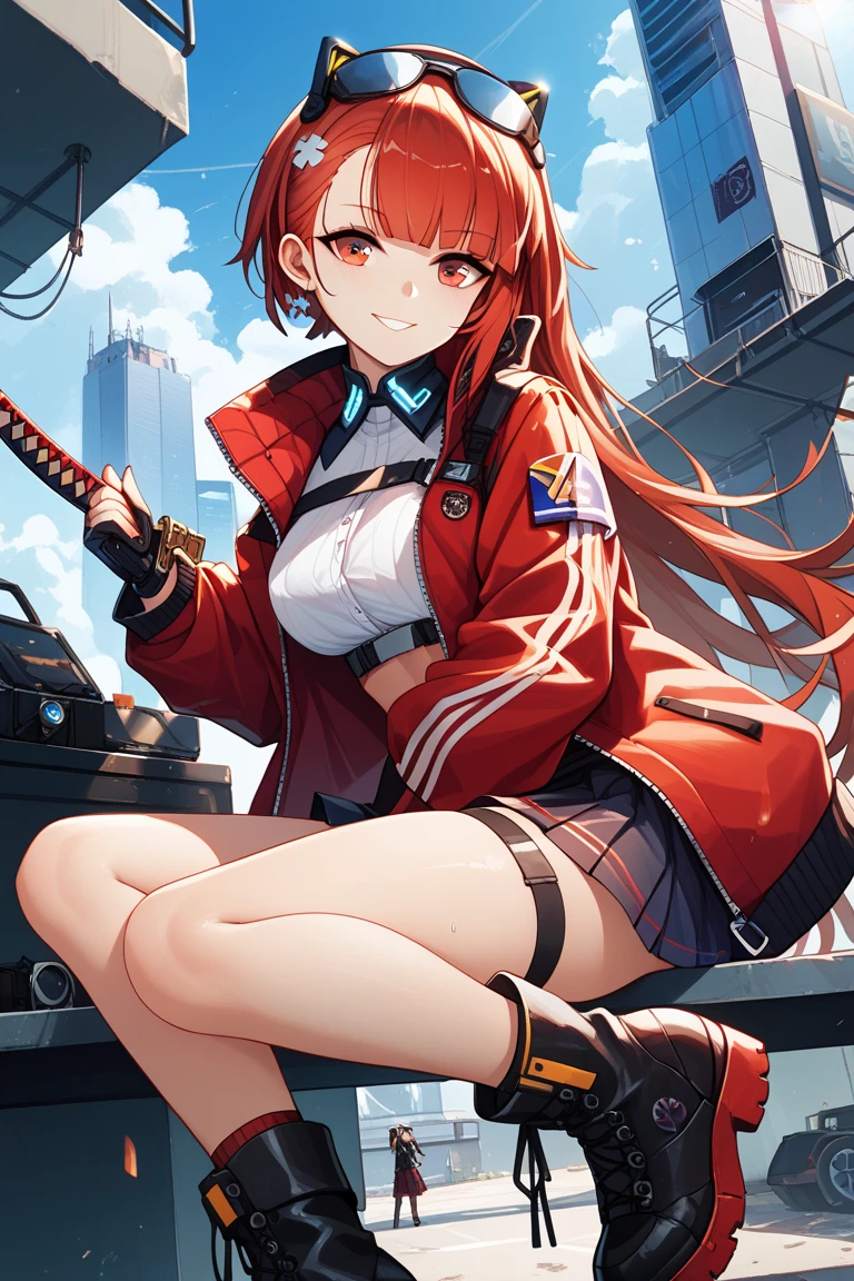 masterpiece,high quality,ultra high definition,solo,outdoors,
<lora:Hildegard_Crossange:0.9>,
Hildegard_Crossange,1girl,
long hair,twintails,red hair,midriff,navel,red miniskirt,fingerless gloves,white footwear,high heel boots,