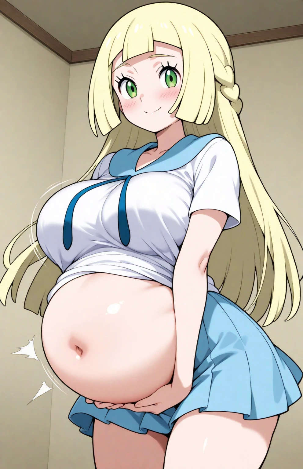 (masterpiece:1.3), (Absurd:1.3), (highest quality:1.3), The Hands of Guido Daniele, (Very detailed:1.3), (Best Shadow:0.7), (Processed Hair), One girl, alone, S1, aizawa ema, 13 years old, (medium Breasts:0.3), (pregnant:1.1), (thick thighs:0.4), Blonde, Asymmetrical bangs, Blunt bangs, blue eyes, naked, nude, no bra, (nipple shape:1.0), no socks, cute face, panic face, (embarrassed:1.0), in the bed room, on the bed, co-sleeping, open legs,