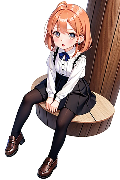 (well done:1)woman, short wavy brown hair, black eyes, black beanie with gray stripes, gray vest with thin black stripes with a tie, white shirt underneath, black and white checkered skirt, black gloves, black boots, socks to the end of the thighs.