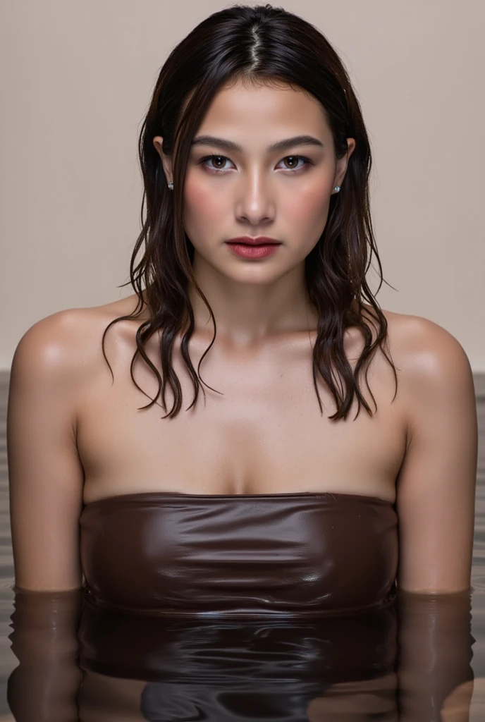 ((highest quality、8k、masterpiece:1.3)), Whole Body Ezbian, Long legs, Sharp focus:1.2, Beautiful woman with perfect figure:1.4, Thin abdominal muscles:1.1, ((Dark brown hair、Shortcuts、Huge :1.2)), (Long dress、 Are standing:1.2), Highly detailed face and skin texture, Beautiful Eyes, double eyelid, 35-year-old woman、, Highly detailed face and skin texture, Beautiful Eyes, double eyelid, Opens the chest, (Shiny skin,)Close up of a sweaty face, Shiny skin)、(Shiny wet skin,Shiny wet skin、Glowing Skin)、Wet and shiny décolleté、Wet and shiny bust、Abs shining wet、Wet and shiny thighs、(Hotel Lounge,Party Venue)、slave,Raise your arms and place them behind your head,Silver necklace,Earrings,