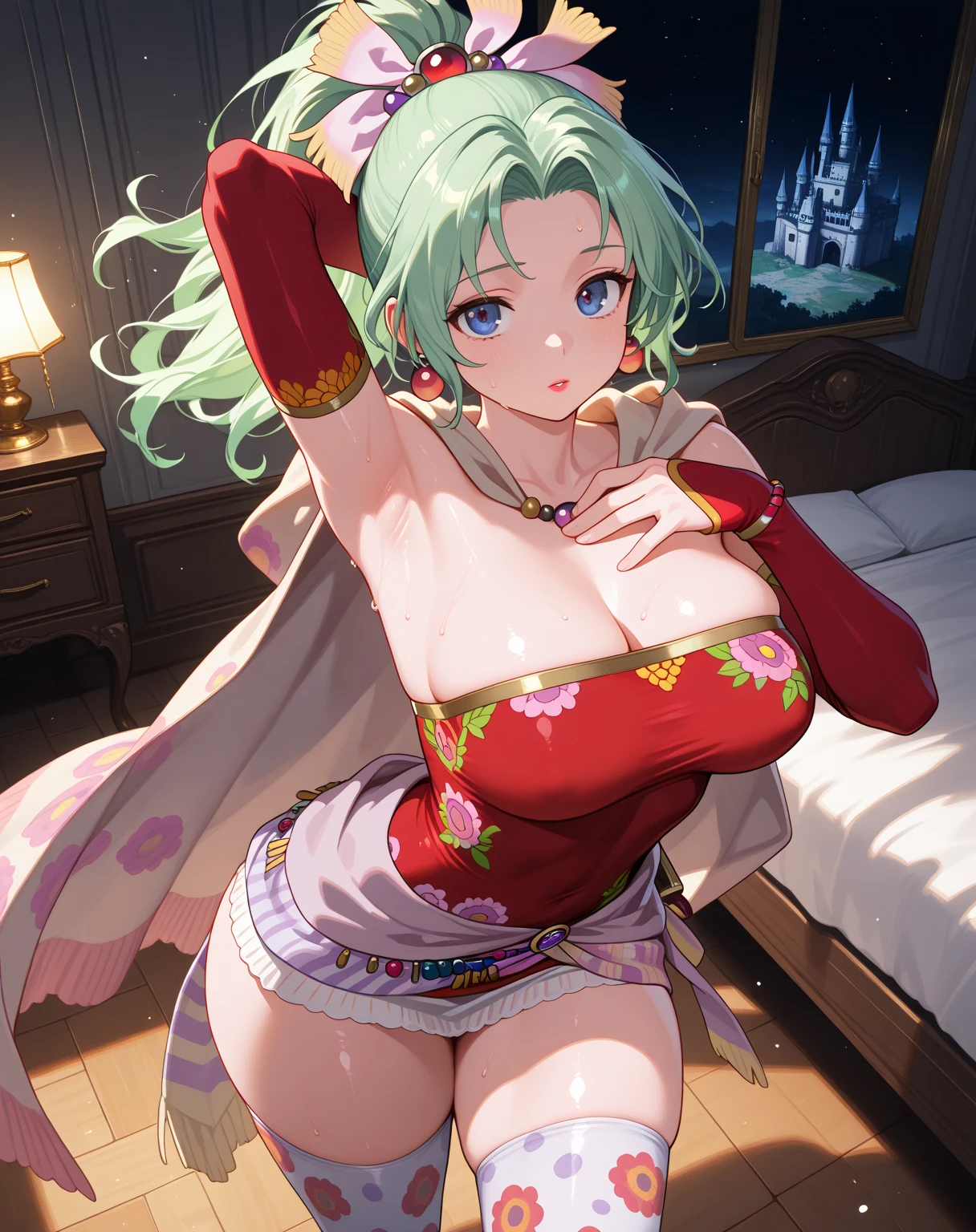 woman　slender　fantasy　wizard　lightly dressed　magic school　half naked　blonde　 silver hair　 Red hair　 green hair　blue hair