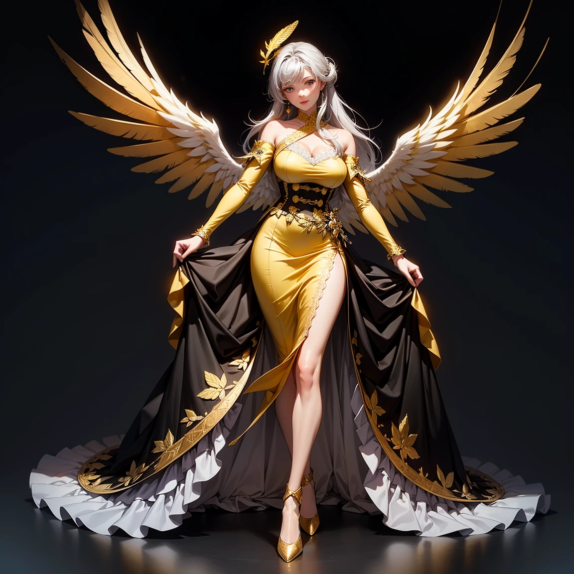1 Woman in a golden transparent dress,view the viewer,(((Huge breasts, Large cleavage))),Slim waist,(navel baring,Bare waist), Long hair, Ultra-detailed details,High-end Zhenyi station, Rainstorm site, detailed fantasy art, Stunning character art, Beautiful and exquisite character art, Beautiful gold and silver armor, Extremely detailed, Girl in shiny armor, Exquisite tiaras and jewelry,Crystal jewelry filigree, milky ways, Stunning visuals, (dynamic streaks, light tracks:1.2), Vibrant colors. full body
