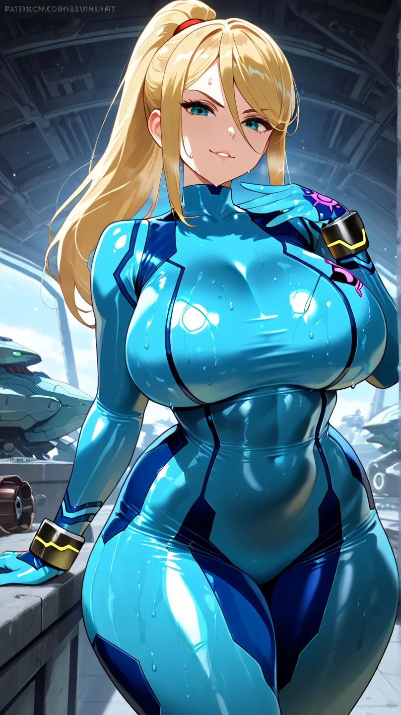 sesy woman huge tits samus amran suit metall biceps