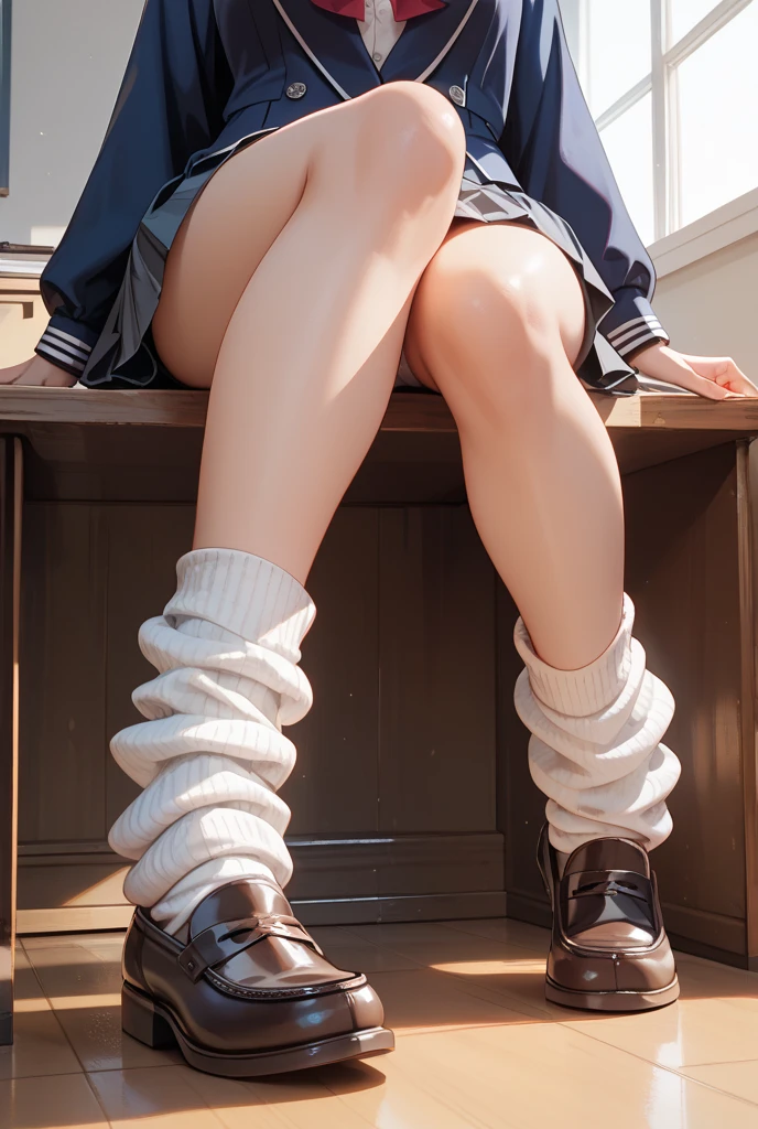 ((highest quality、8k、masterpiece:1.3)),((((fullbody shot)))),Ultra-high resolution,big eyes,Japanese,forehead,bangs,(a girl),(1 girl),((16 years old)),((cute)),pretty,((facing at viewer)),(long hair),(((black sailor uniform))),grin,((sitting with your legs stretched out)),(pleated mini skirt)