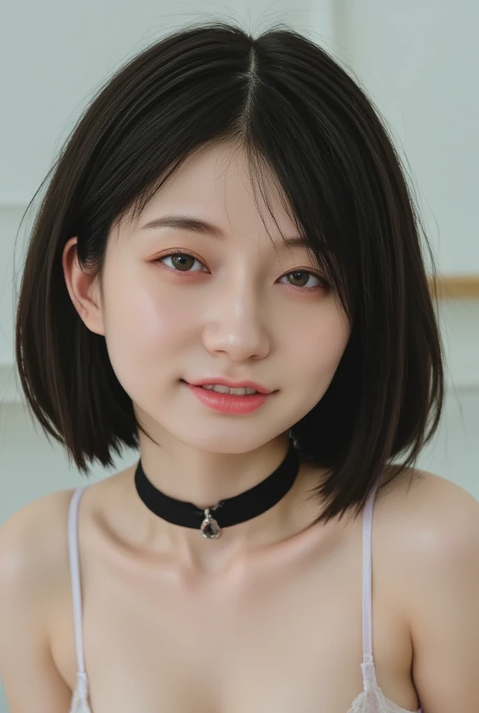 smile,BDSM,choker,Browsing Caution,((Highest quality、8k、masterpiece:1.3))、(Layered Cut、 outside:1.2),Beautiful woman with perfect figure:1.4、Slim Abs:1.2、Wet body:1.5、Highly detailed face and skin texture、Detailed eyes、double eyelid,Very Short Hair), ((Completely naked))、((Nipples))、Full body portrait、Full body portrait、Gray background