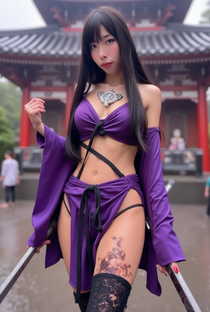 Very detailed8K, Cute girl with slim body,(((one person))), (Ultra HD, Super detailed, Very detailed, Very realistic, Ultra-realistic, Realistic photo), Side Tail, Purple Eyes, (Beautifully detailed face, Detailed and beautiful eyes), (Wet),Light of the sun, sunlight,((wedding)),pubic hair,(Small breasts),Veil,Colorful flowers,(((bride))),Wide open legs,((buffy nipples)),(((love juice))),Showing off your crotch,Shake your hips,gossiper,Ecstatic expression,Torn Costume,Outdoor