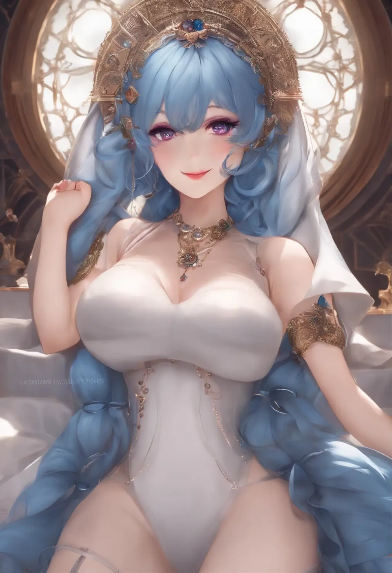 (High quality, High resolution, Fine details), light blue tones, shimmering dresses, delicate jewelry, ethereal light and shadows, sparkling tiaras, royal palace backdrop, soft pastel accents, majestic castle, subtle glow, solo, curvy women, soft and flowing hair, sparkling eyes, (Detailed eyes:1.2), (angry), blush, Sweat, Oily skin, shallow depth of field

