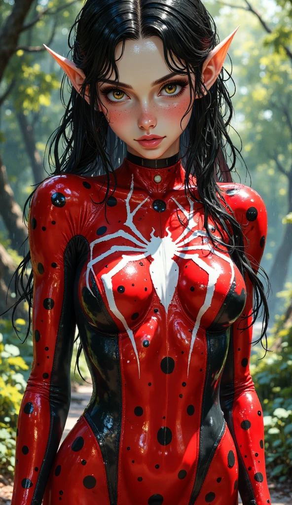 1female,11yo,bit girl,smallunderboob ,nice hand,Pornographic exposure, 独奏,(Background with:ln the forest,the rainforest,in summer,Water on the ground,exteriors) ,Stride,Sweat profusely,drenched all over the body,seen from the front,blond straight hair , mostly cloudy sky,(((tmasterpiece),(Very detailed CG unity 8K wallpaper),best qualtiy,cinmatic lighting,detailed back ground,beatiful detailed eyes,Bright pupils,(Very fine and beautiful),(Beautiful and detailed eye description),ultra - detailed,tmasterpiece,)),face to the viewer,frontage,A high resolution,ultra - detailed)nakeness,Wipe off panties,revealing breasts,Bare genitalia, Bulge,Camel toes,Raised sexy,Lewd expression,Flushed complexion,Open-mouthed,frontage,pony tails,Spidey(Wearing:spiderman uniform)ssmile