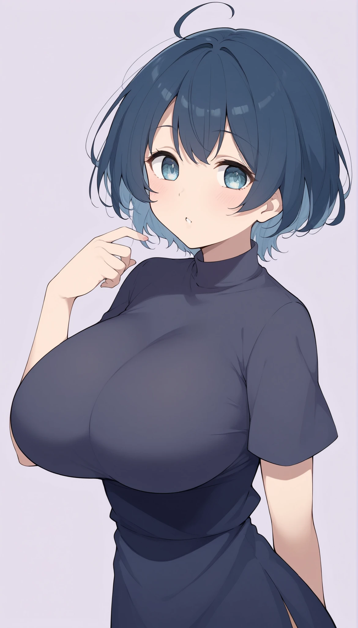 1girl, messy black hair, blue eyes, freckles, huge breast, wide hips, black scoop neck long sleeve T-shirt, black dolphin shorts, shy, blush, ((solo)), ((best quality)), ((masterpiece)), portrait, looking at the camera, from the front, dark background, ((detailed)), ((perfect anatomy)), ((detailed art)), ((high definition)), ((4k)), ((high resolution)) 