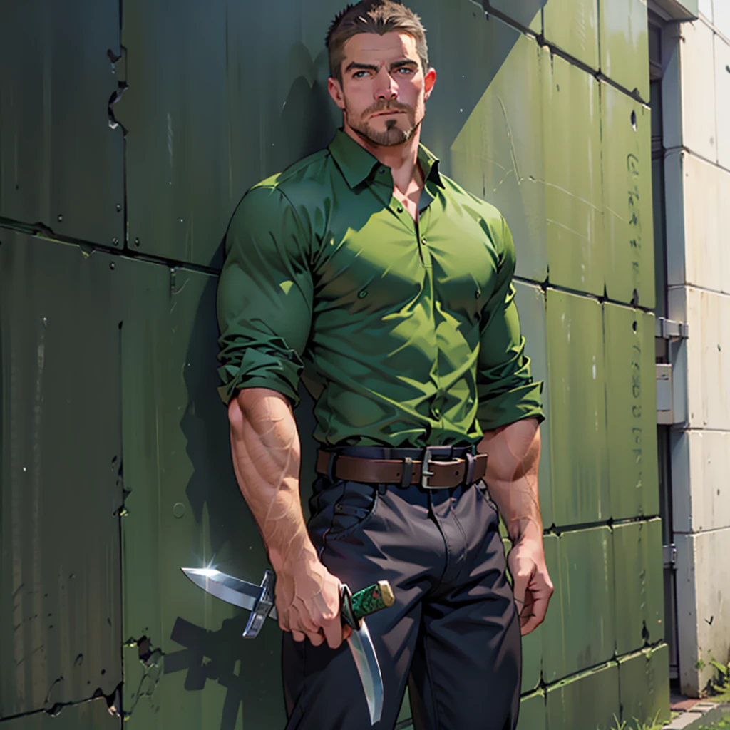 beautiful wicked prince with medium black hair, muscular, handsome, green eyes, shirtless, battle clothes, solider, frowning, warrior, dynamic lighting, sword, masterpiece, light, expert, insanely detailed, 8k resolution, bright magical art, cinematic,