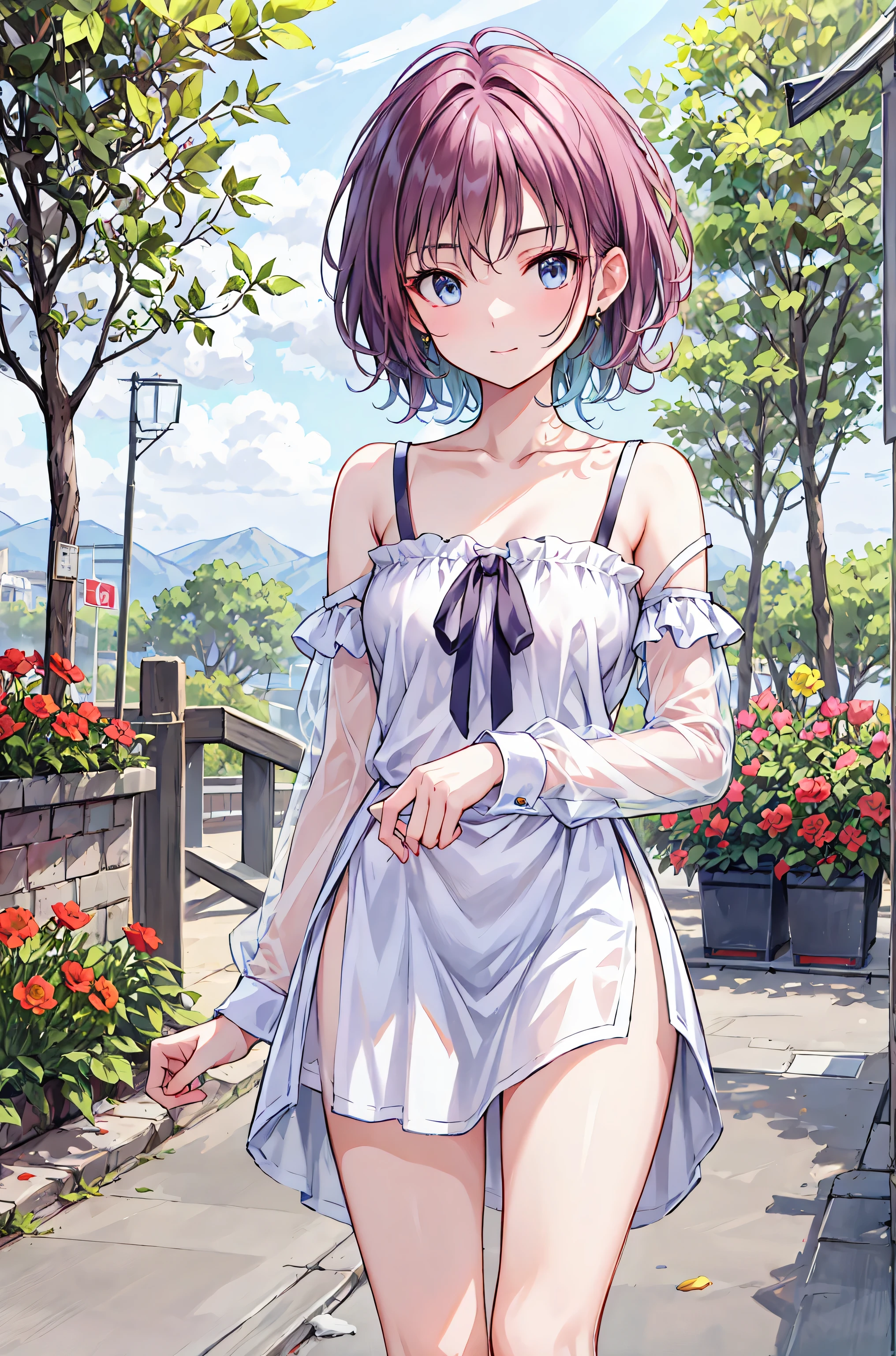 best quality,masterpiece,1girl,solo,(((NSFW))),(((9years old))),japanese girl,an extremely cute and beautiful girl,highly detailed beautiful face and eyes,petit,cute face,lovely face,baby face,shy smile,show teeth,black hair,medium short hair,Hairless pussy,flat chest,skinny,slender,(((wearing a wet transparent pink floral mini Lolita dress))),(((standing in a mountain garden))),she is looking at the viewer,hands lift up dress,(upskirt above the waist:1.1),(no panties:1.1),(legs spread wide:1.1),(no bra:1.1)